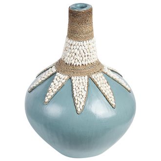 Beliani Jarr&oacute;n De Terracota Azul Beige 43 Cm Hecho A Mano Patr&oacute;n R&uacute;stico Accesorio Silau