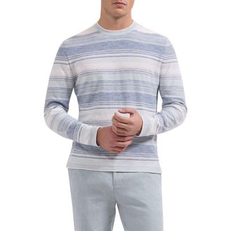 Bugatchi Stripe Cotton Crewneck Sweater in Cobalt at Nordstrom, Size Xx-Large