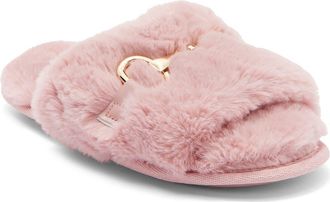 BCBGeneration Plush Horsebit Faux Fur Slipper in Blush at Nordstrom Rack, Size Medium