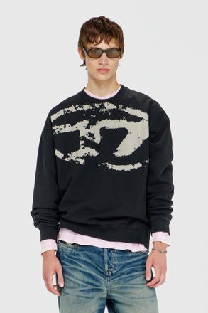 Diesel Cotton sweatshirt with flocked Oval D - Sweaters - Man - Black