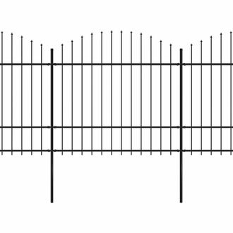 Berkfield Home Garden Fence with Spear Top Steel (1.5-1.75)x3.4 m Black