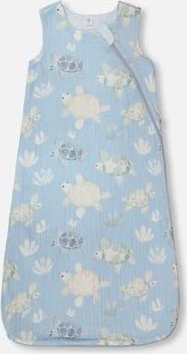Deux par Deux Cotton Jersey Muslin Turtle Printed Sleep Sack in Blue Turtle Print at Nordstrom, Size 18-24M