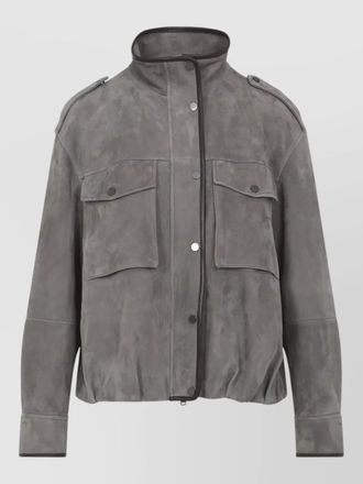 Brunello Cucinelli suede jacket high collar long sleeves