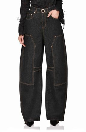 Avec Les Filles Barre Barrel Hem Jeans in Ebony Rinse at Nordstrom, Size 24
