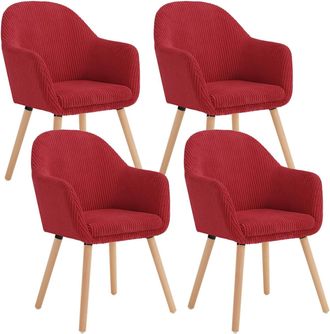 Woltu 4x Sillas De Comedor Sillas De Cocina Girevole Con Patas De Metal Para Comedor. Asiento De Pana. Patas De Madera. Rojo - Woltu