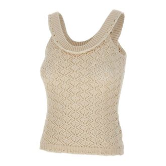 Blumarine Sleeveless Tops, female, White, Size: M Cotton Knit Top