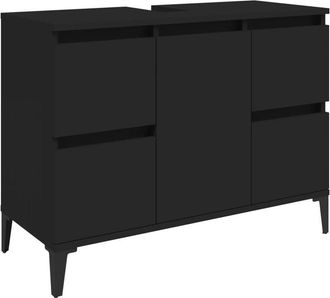 vidaXL Mobile Lavabo Nero 80x33x60 cm in Legno Multistrato - Vidaxl