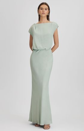 Reiss Womens Light Green Draped Maxi Dress, Size: 10