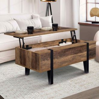IDMarket Mesa De Centro Austria Con Tablero De Madera Elevable Y Base De Pasador