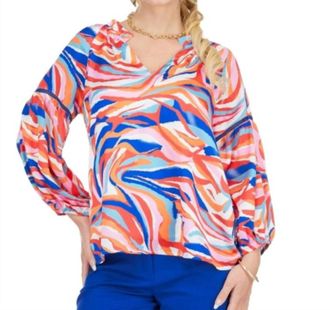 Jade Yoga Trimmed Peasant Top In Cosw Color Swirl