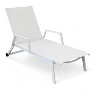 No Brand No Brand - Lettino prendisole con braccioli struttura in alluminio e textilene impilabile per esterno 195x72xH53 cm - Bianco