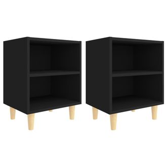 vidaXL Vidaxl - Mesitas De Noche 2 Uds Patas Madera Maciza Negras 40x30x50 Cm