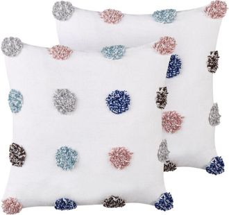 Beliani Beliani - Conjunto De 2 Cojines Decorativos De Algod&oacute;n Cuadrados 45 X 45 Cm Funda Extra&iacute;ble Blanco Bracken