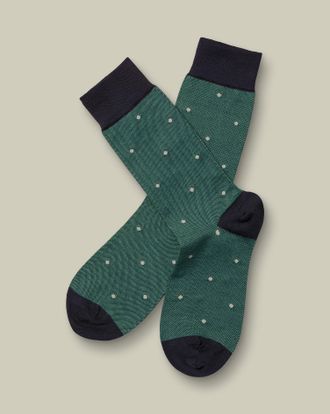 CHARLES TYRWHITT Spot Socks - Green & Silver Size 10.5-13 by Charles Tyrwhitt