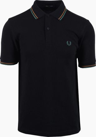 Fred Perry Mens FRED PERRY TWIN TIPPED POLO NAVY/DARK CARAMEL/SPORT GREEN - Black - Size: 46