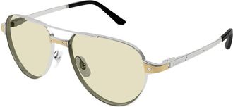 Cartier Sunglasses, male, Gray, Size: 59 MM Santos Pilot Sunglasses