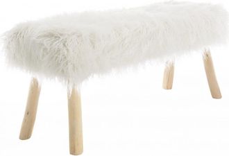 Macabane Banco con efecto lana color marfil y patas de madera de 120x40 cm