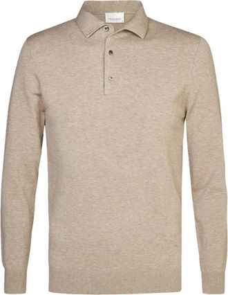 Profuomo Luxury Basic Onepiece Polo - Heren - Ronde hals truien - Beige - S - Katoen - Truien & Vesten