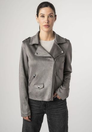 Mauritius Lederimitatjacke MAURITIUS 2Wtomiwa, Damen, Gr. XL, grau, Obermaterial: 92% Polyester, 8% Elasthan, unifarben, relaxed fit h&uuml;ftlang, Jacken Lederimita