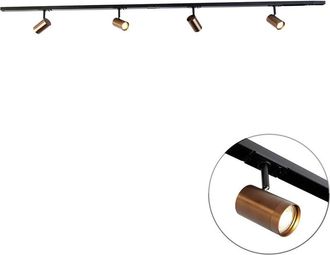 QAZQA Moderno Sistema De Riel Moderno Monof&aacute;sico Con 4 Focos Bronce Oscuro - Jeana Acero Alargada Adecuado Para Led Max. 4 X 10 Watt - Qazqa