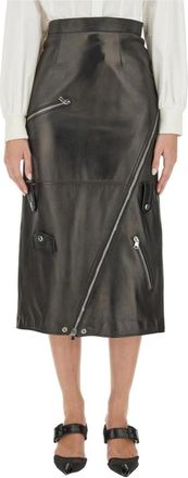 Alexander McQueen Asymmetrische Leren Midi-rok met Rits - Dames - Leren & Su&egrave;de rokken - Zwart - S - Leer - Rokken
