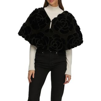 Gorski Genuine Shearling/Suede Floral Embroidered Stole Reversible To Cashmere And Wool Blend in Black/black at Nordstrom