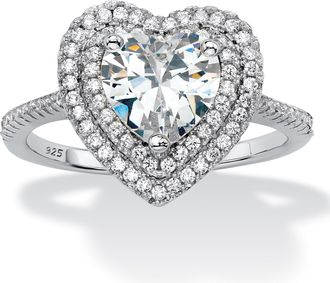 Palm Beach Jewelry 1.48 TCW Heart CZ Platinum/Silver Halo Ring