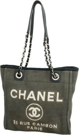 Chanel Black Gray Canvas Tote Bag (Pre-Owned)