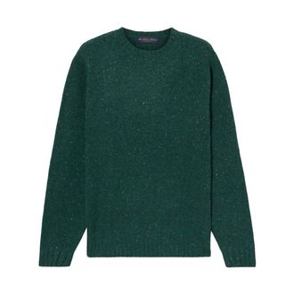 Brooks Brothers Gespikkelde wollen trui met ronde hals - Dames - Ronde hals truien - Groen - L - Wol - Truien & Vesten