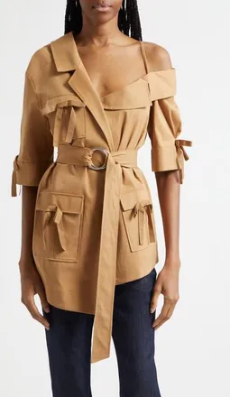 Cinq &agrave; Sept Saige Asymmetric Neck Stretch Cotton Twill Blazer in Sandalwood at Nordstrom, Size 00