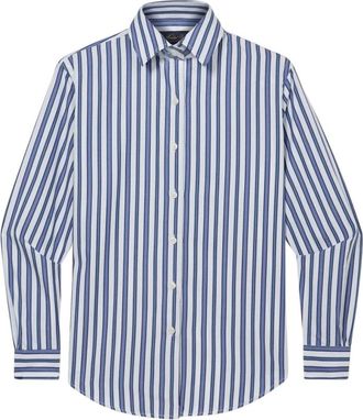 Brooks Brothers Relaxed gestreept katoenen overhemd - Dames - Overhemden - Blauw - L - Katoen - Overhemden