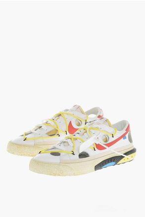 Nike OFF-WHITE Leather Low-Top Sneakers BLAZER LOW 77 with Cut-Ou size 12,5