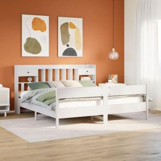 vidaXL Vidaxl - Cama Con Estanter&iacute;a Sin Colch&oacute;n Madera Maciza Blanca 180x200 Cm