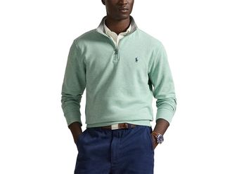 Polo Ralph Lauren Long Sleeve Lux Jersey Quarter Zip Pullover Mens Clothing Celadon Heather : 2XL, Viscose/Nylon/Cotton