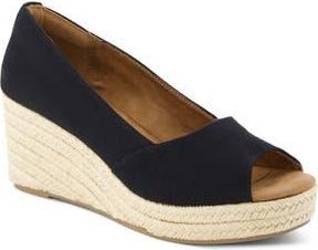Toms Rania Peep Toe Wedge Pump in Black at Nordstrom Rack, Size 6.5