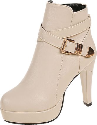 Generic Round Toe Ankle Boots for Women Faux Leather Casual Footwear with Decorative Tassel Detail Comfortable Everyday Boots (White, 5.5)