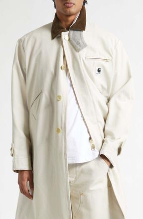 sacai x Carhartt WIP Duck Canvas Balmacaan Coat in Ivory at Nordstrom, Size 3