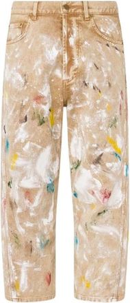 Moschino Geprinte Stretch Katoenen Bull Broek - Heren - Cropped Jeans - Beige - M - Katoen - Jeans