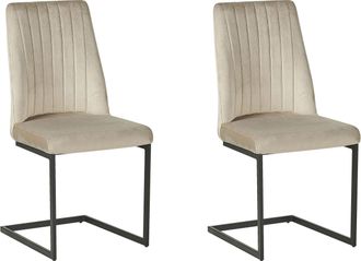 Beliani Juego De 2 Sillas De Comedor Asiento Tapizado En Terciopelo Gris Pardo Sala De Conferencias En Voladizo Con Respaldo Alto Lavonia