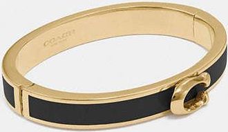 Coach Womens Signature Push Hinged Bangle in Black | Metal