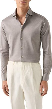 Eton Contemporary Fit Filo di Scozia Jersey Dress Shirt in Medium Brown at Nordstrom, Size 17.5