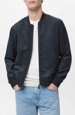 Mango Faux Suede Bomber Jacket in Navy at Nordstrom, Size Xx-Large