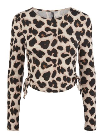 Pieces Womens PCNALA LS Crop TOP BC Long Sleeve, Black/AOP:Big Leo, Large