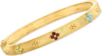 Ross-Simons Multi-Gemstone Floral Bangle Bracelet in 18kt Gold Over Sterling