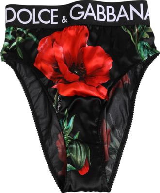 Dolce & Gabbana Black Floral Silk High Waist Panty Womens Underwear