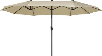 Beliani Sombrilla De Jard&iacute;n Tela Gris Pardo Aluminio 247 Cm Poste De Metal Sibilla