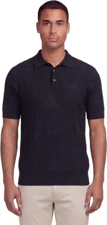 Lords of Harlech Mens Jacquard Linen Cotton Polo in Black at Nordstrom, Size Xx-Large
