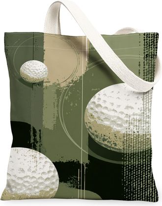 Generic Golf Canvas Tote Bags, Sporty Golf Ball Design Reusable Grocery Bags, Spring Modern Lightweight Washable Shoulder Strap Can, Green, 13x15 Inch