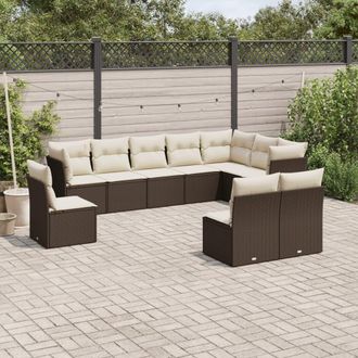 vidaXL Set De Sof&aacute;s De Jard&iacute;n 10 Pzas Y Cojines Rat&aacute;n Sint&eacute;tico Marr&oacute;n Vidaxl