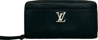 Louis Vuitton Black Leather Long Wallet (Bi-Fold) (Pre-Owned)